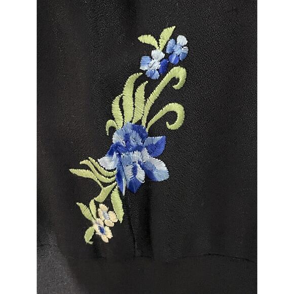 90s Women 11/12 Embroidered Floral Maxi Dress Black‎ Moody Floral Y2K Prom Goth - Picture 6 of 16